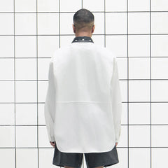 455EMBLE Faux Leather Collar Snap-Fastener Shirt