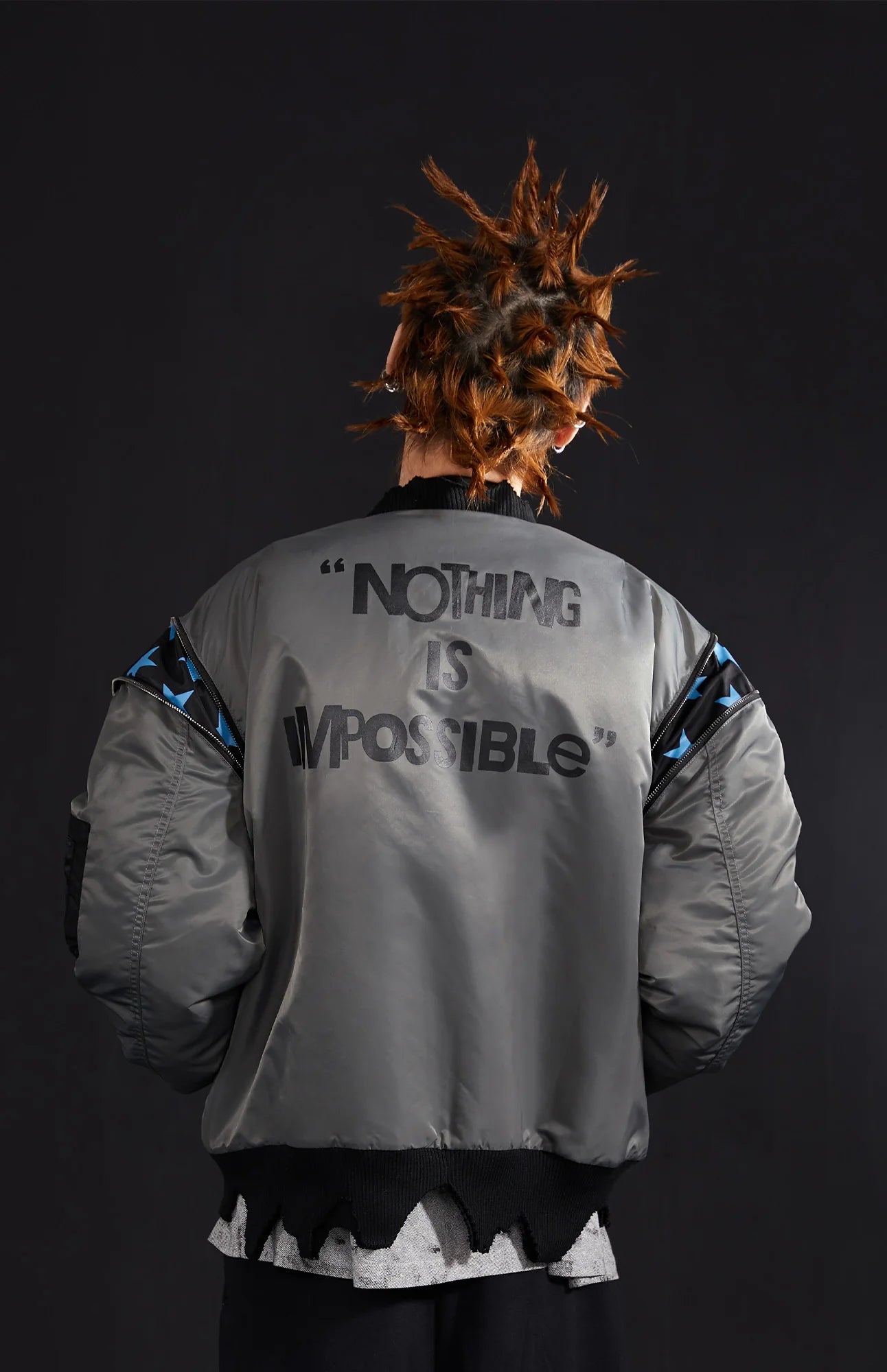 VENTUREK Retro Zipper-Spliced Raw Edge Bomber Jacket