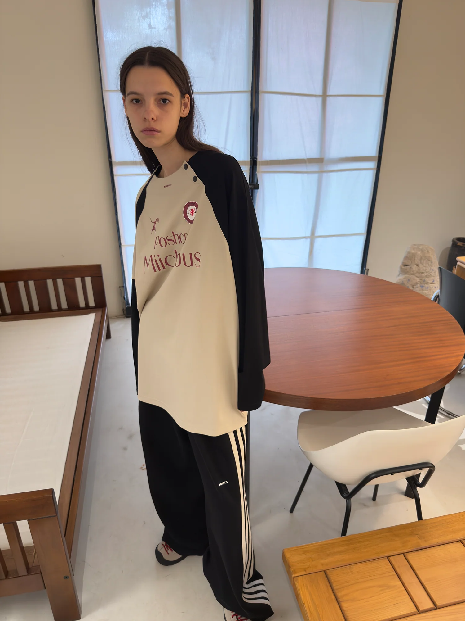 MIICHOUS Snap Contrast Quick-Dry Long-Sleeve Tee