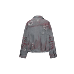 VANN VALRENCE Washed Distressed Multi-Pocket Utility Denim Jacket