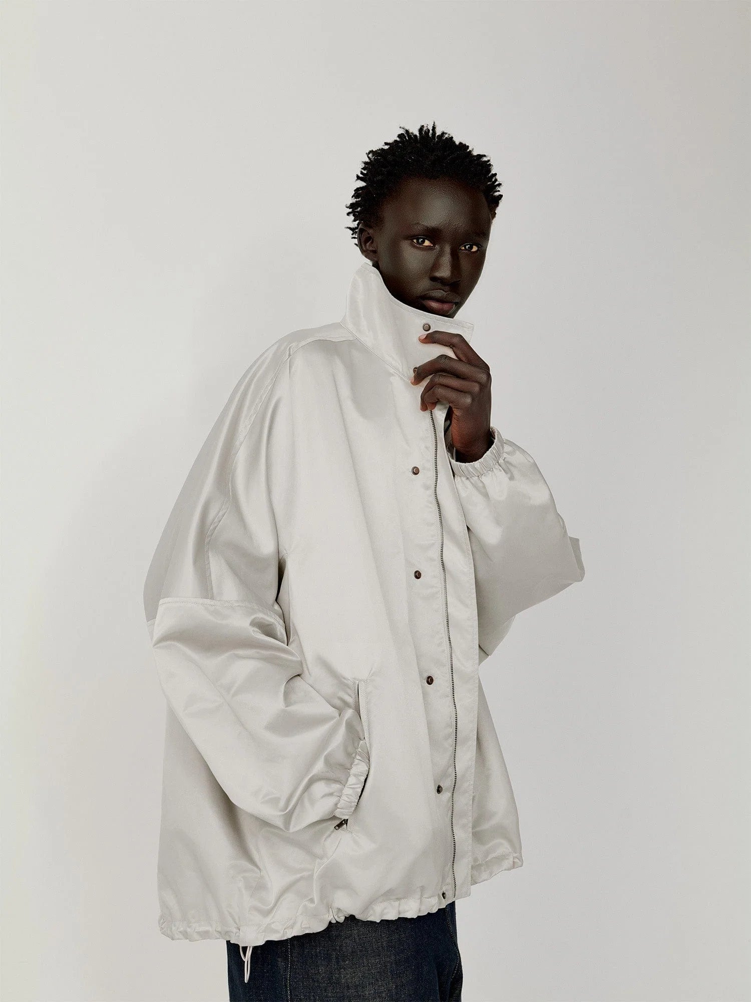OPICLOTH Satin Batwing Drawstring Oversized Jacket