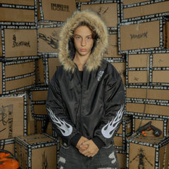 BLACK8MOB Flame Detachable-Fur Hooded Jacket