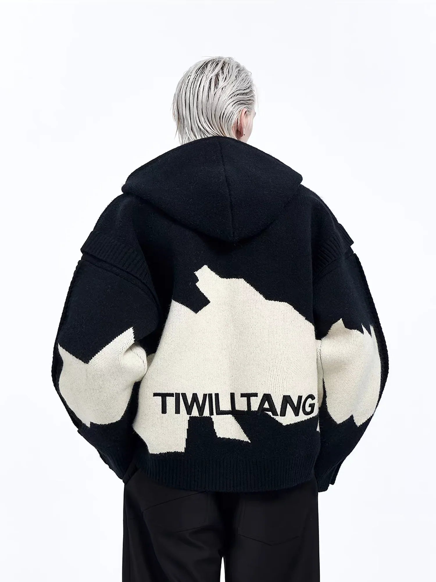 TIWILLTANG Contrast Layered Snap-Sleeves Knit Hoodie