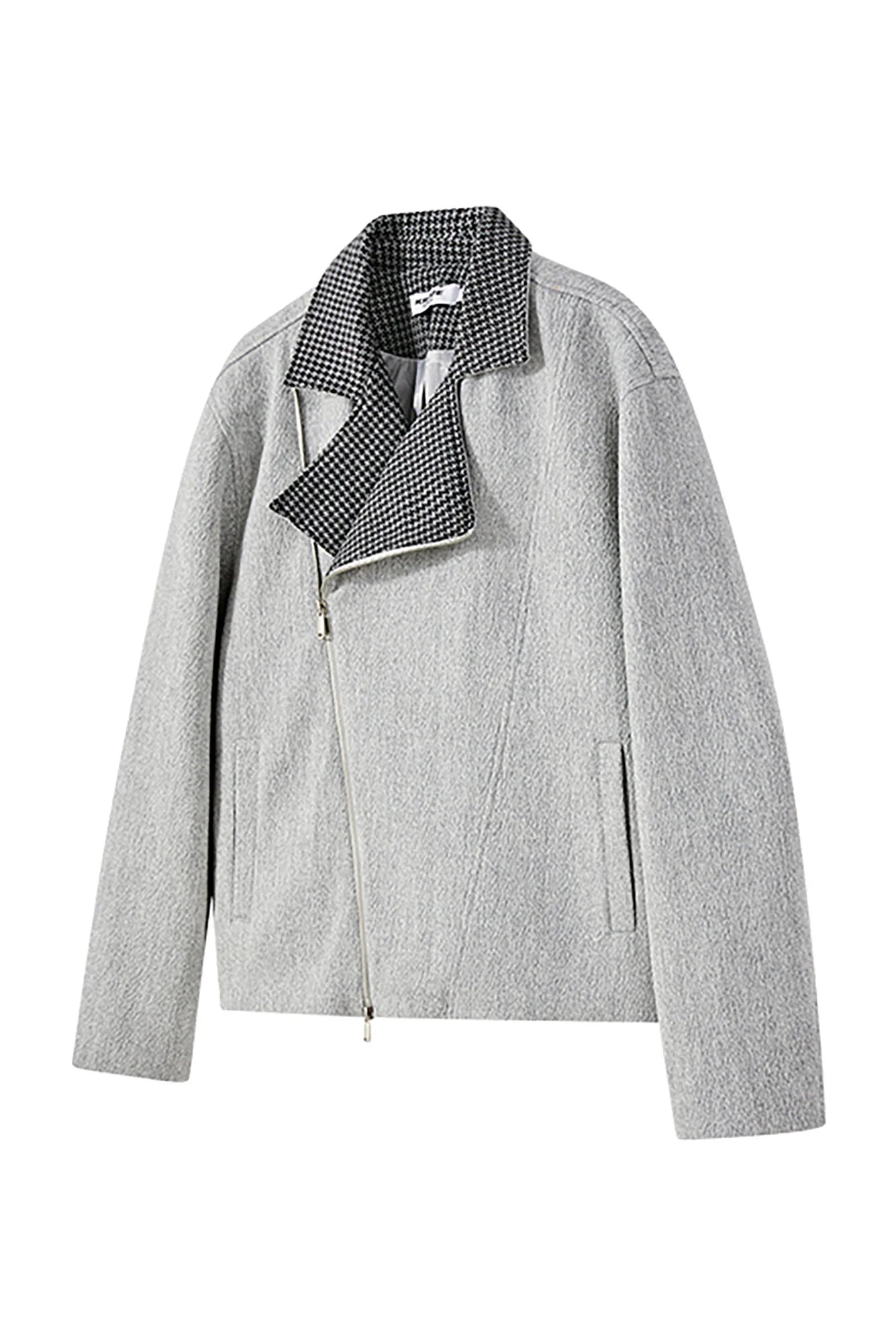KREATE Houndstooth Wool-Blend Moto Jacket