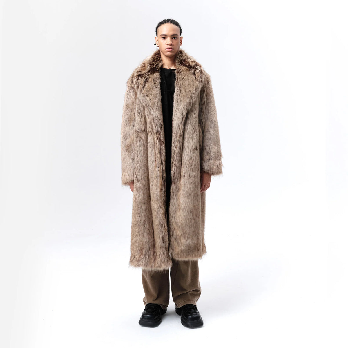 VANN VALRENCE Waxed Faux Fur Maxi Coat