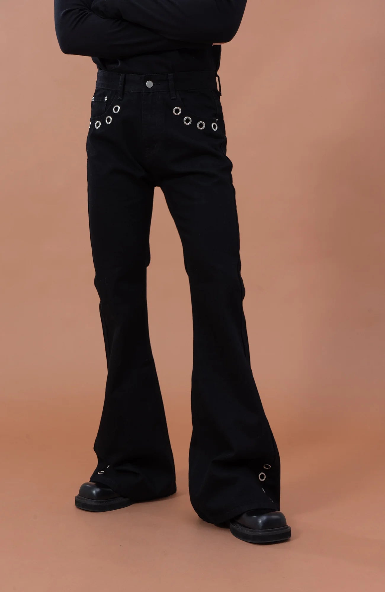 CLP Eyelet-Stud Stacked Hem Flared Jeans