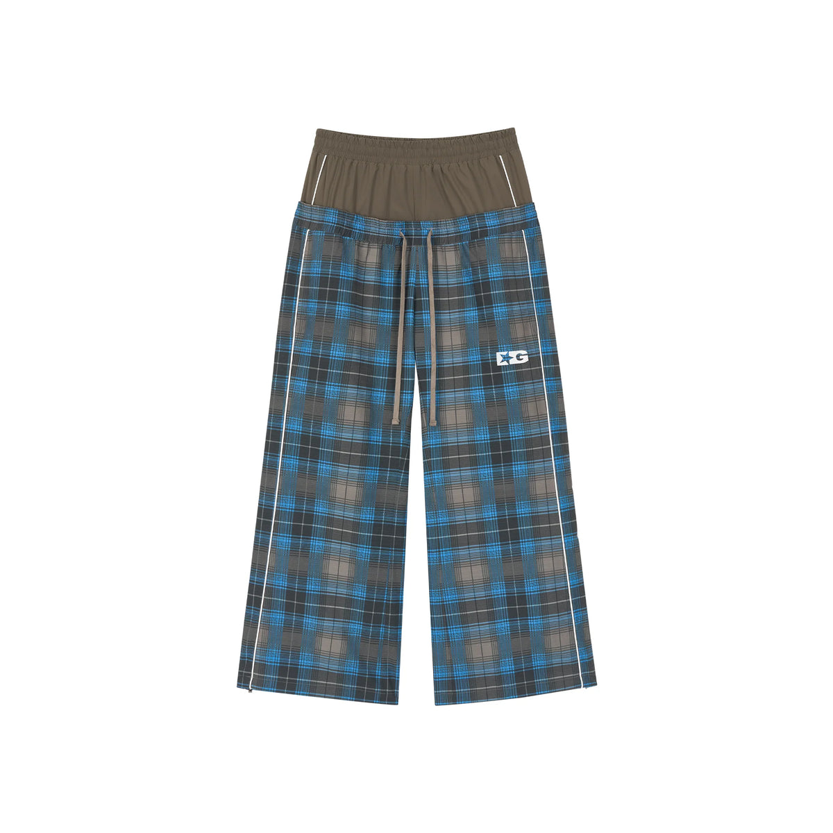 SAVAGEGROWTHWORLD Plaid Double-Waistband Straight-Leg Pants