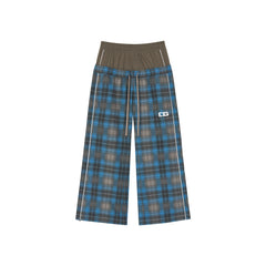 SAVAGEGROWTHWORLD Plaid Double-Waistband Straight-Leg Pants