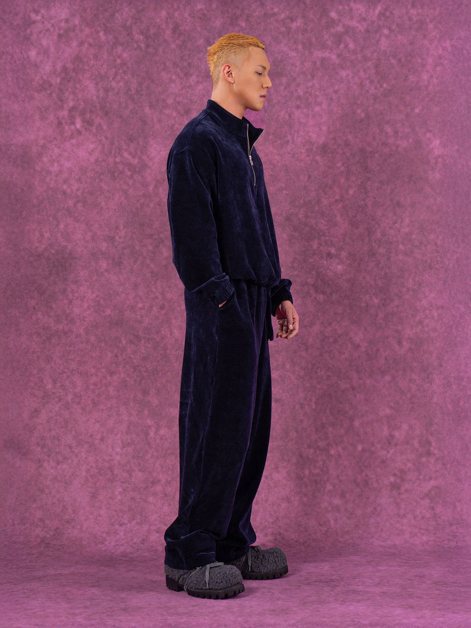 CLP Corduroy Elastic-Hem Half-Zip Pullover