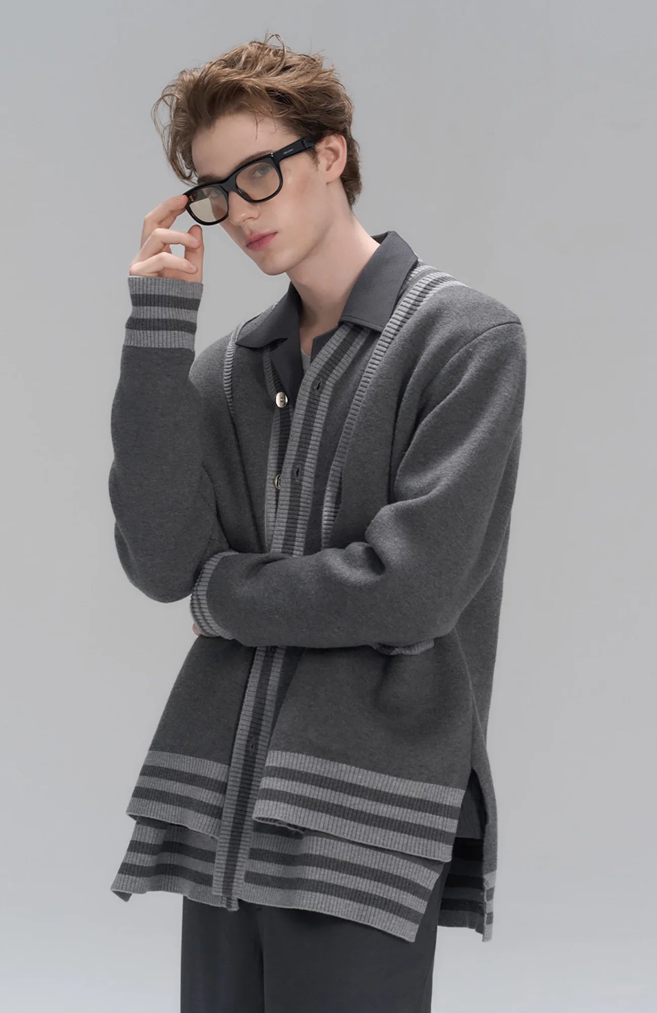 TIWILLTANG Layered Placket Knit Cardigan