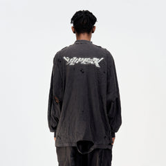 ULIPERY Distressed Glow Crinkled Long Sleeve Tee