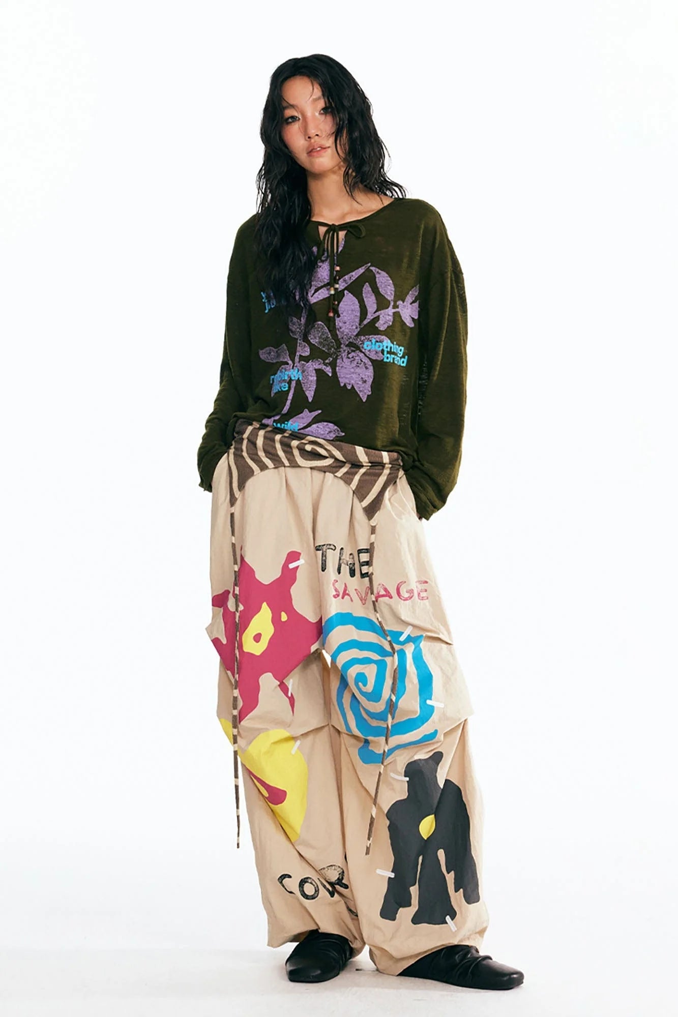 1997 POSTOFFICE Sesame Leaves Drawstring Neck Long-Sleeve Tee