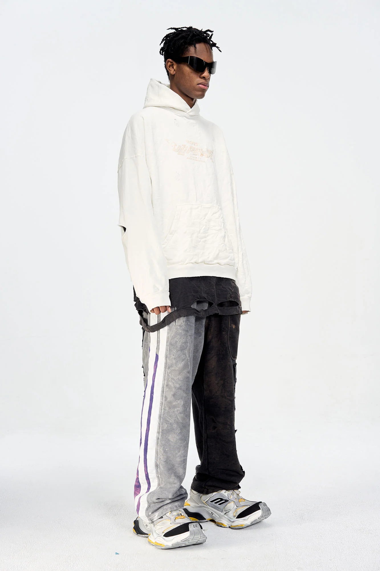ULIPERY Dirty Fit Distressed Crinkled Hoodie White