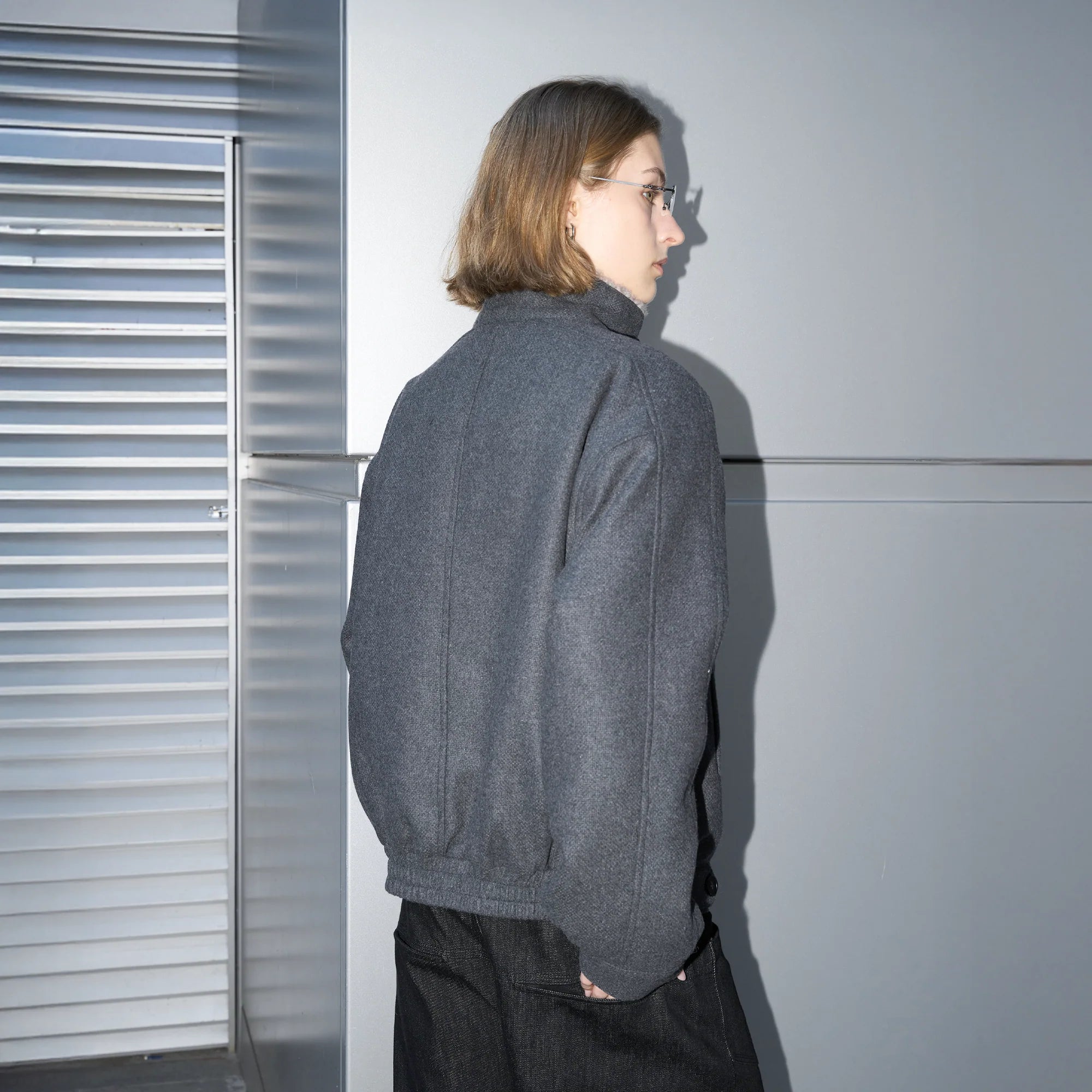 LABELROOM Modern Faux-Fur Collar Wool Jacket Gray