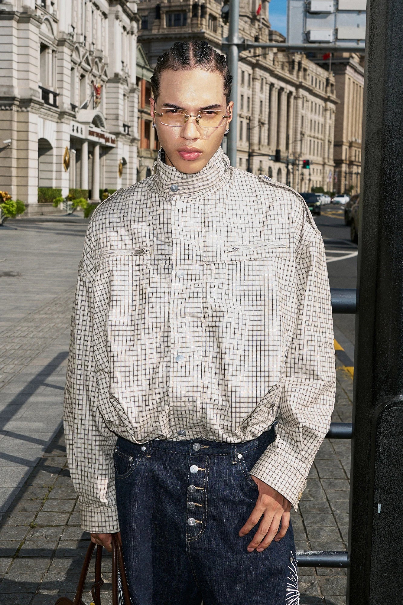 STEEPC Gingham Drawstring-Hem Boxy Jacket
