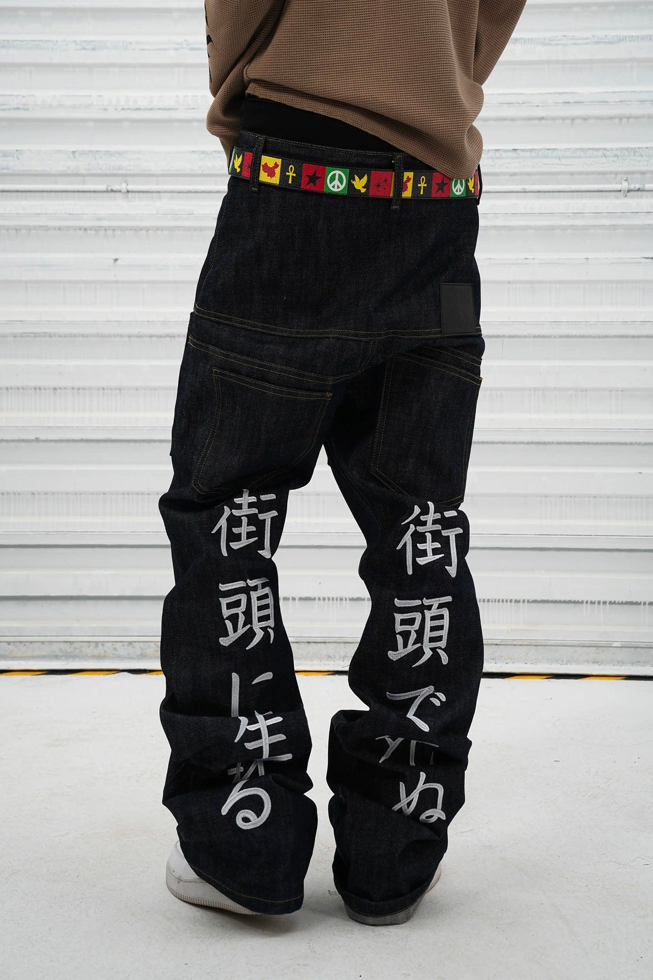 VINKID Street Kanji Graphic Panel Raw Jeans
