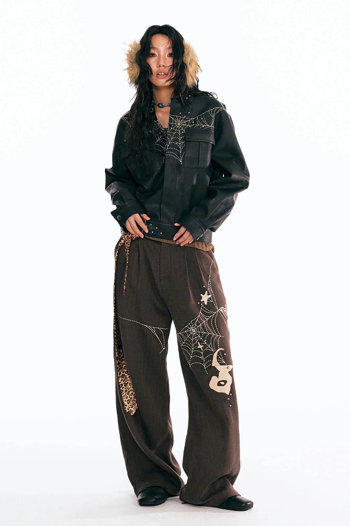 1997 POSTOFFICE Dreamcatcher Graphic Faux Leather Jacket