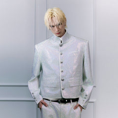 FACEONLAB Iridescent Diamond Mandarin Collar Jacket