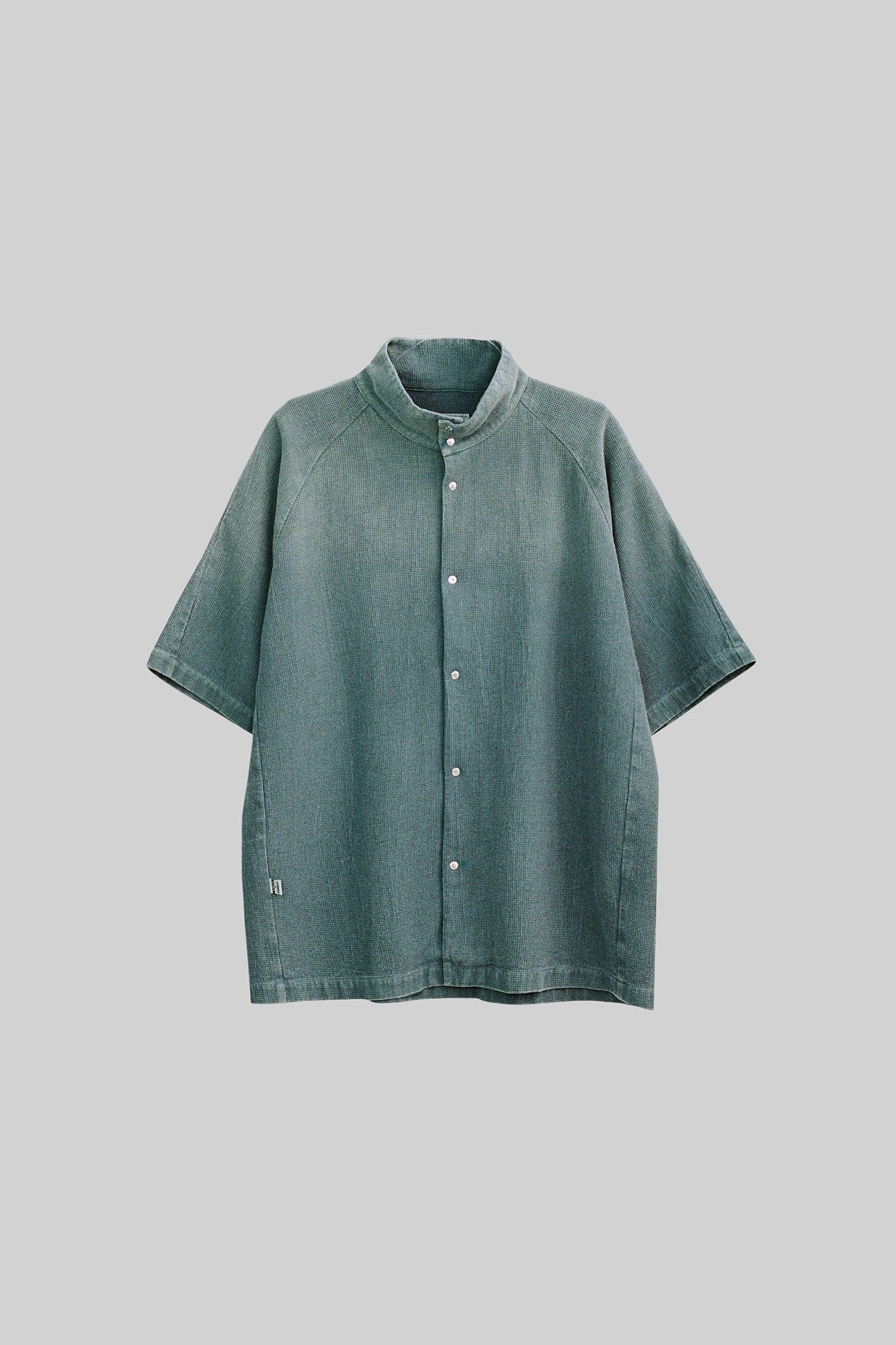 URBAN+FOREST Washed Waffle Stand Collar Half Shirt