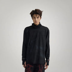 FLYERRER Distressed Reversible Spliced High-Neck L/S Tee