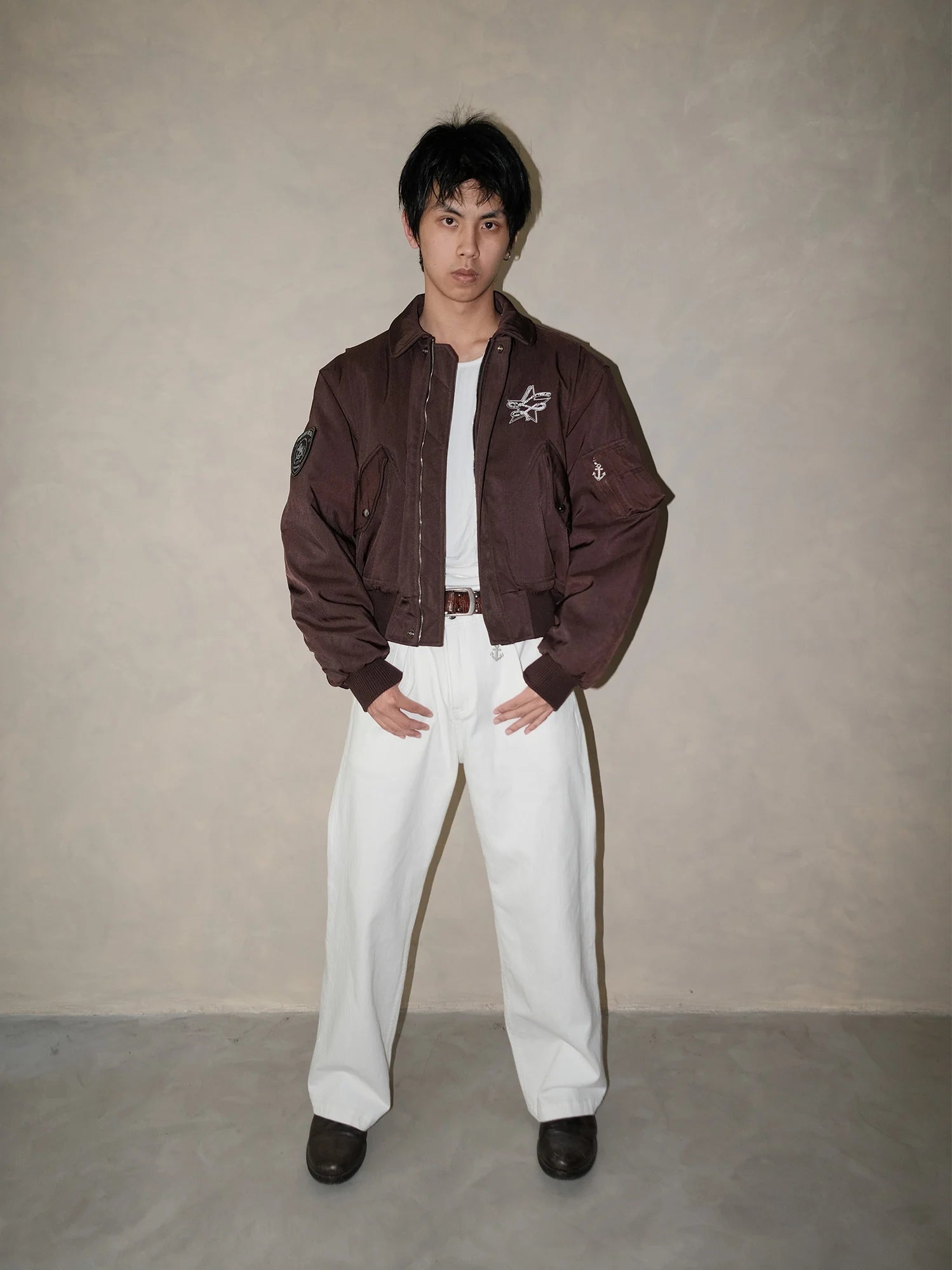 IN EXISTENCE Anchor Zip Embroidered Patch Bomber