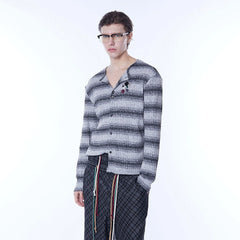 ASSEEN Horizontal Gradient Stripe Button Cardigan Gray