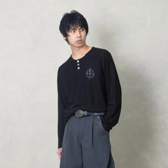 IN EXISTENCE Raw Hem Henley Long-Sleeve Tee