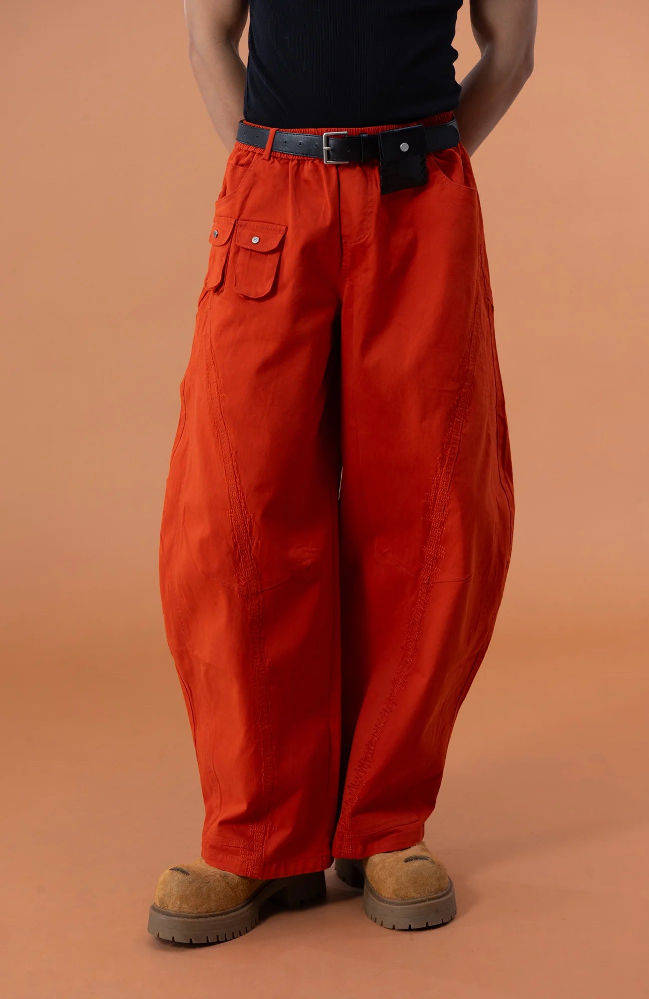 CLP Zigzag Contrast-Stitch Wide-Leg Pants