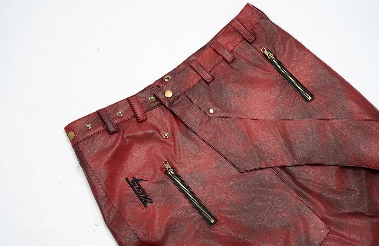 MOGONGSHE Detachable PU Drape  Frayed Cross Jeans