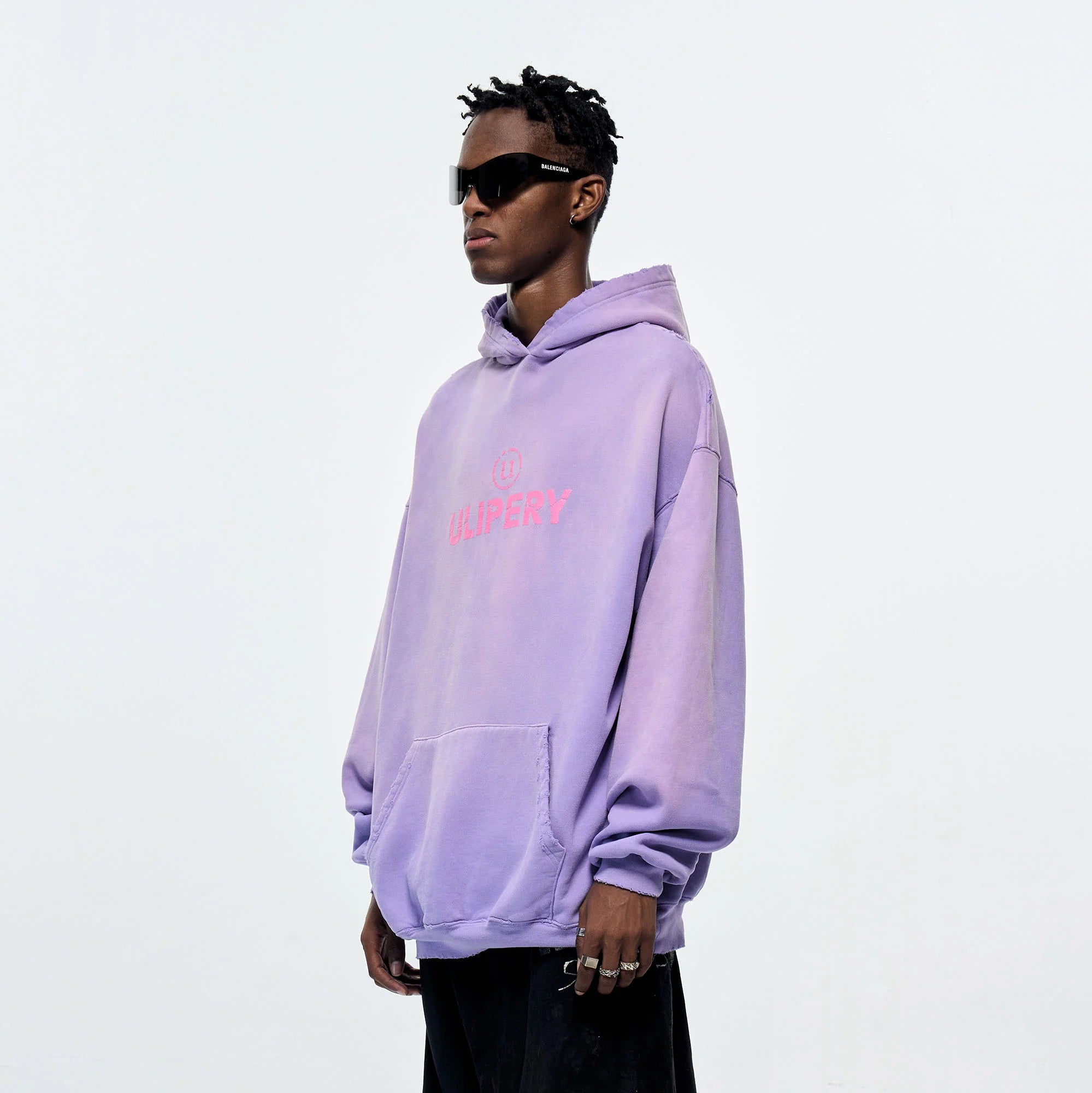 ULIPERY Distressed Gradient Oversized Hoodie Purple