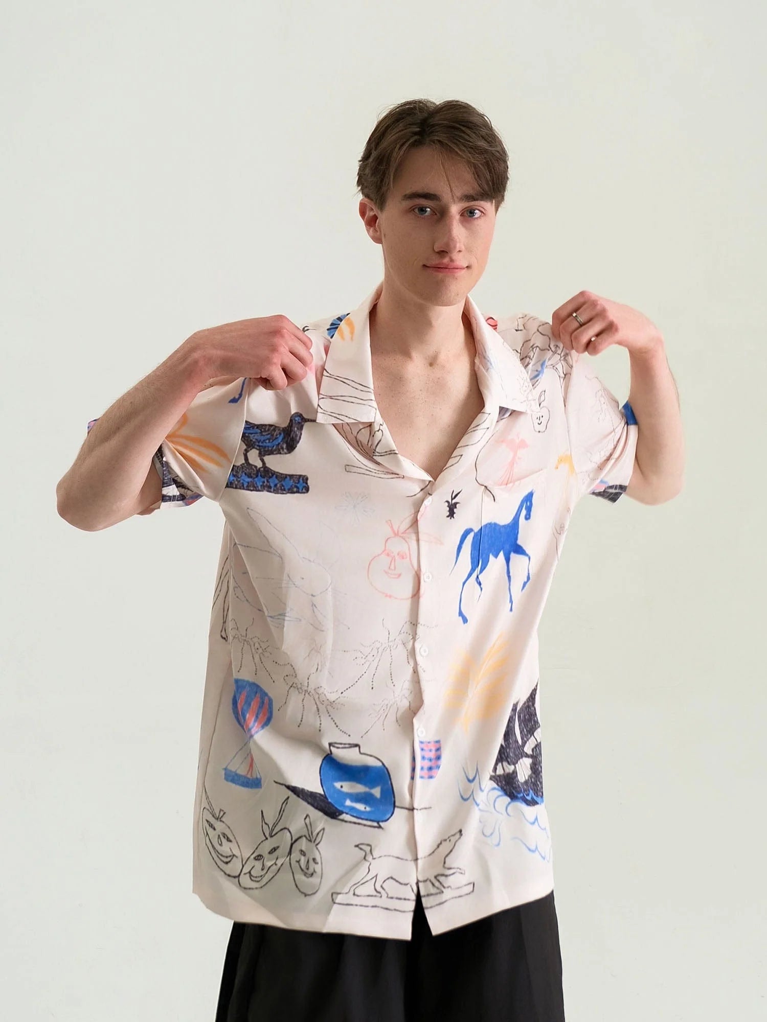WIID Doodle Sketch Full-Print Cuban Half Shirt