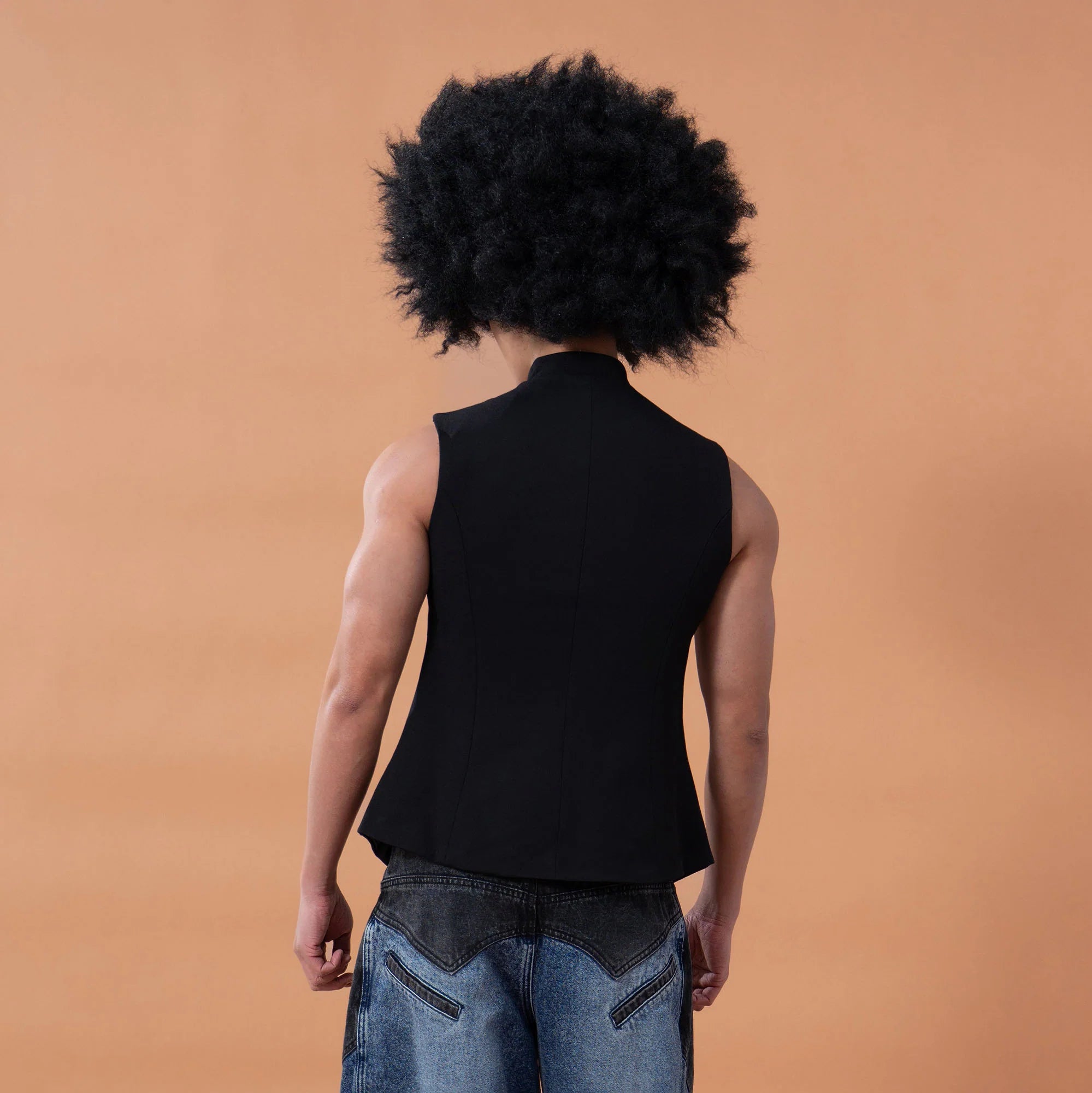 CLP Mandarin-Collar Curved-Placket Button Vest