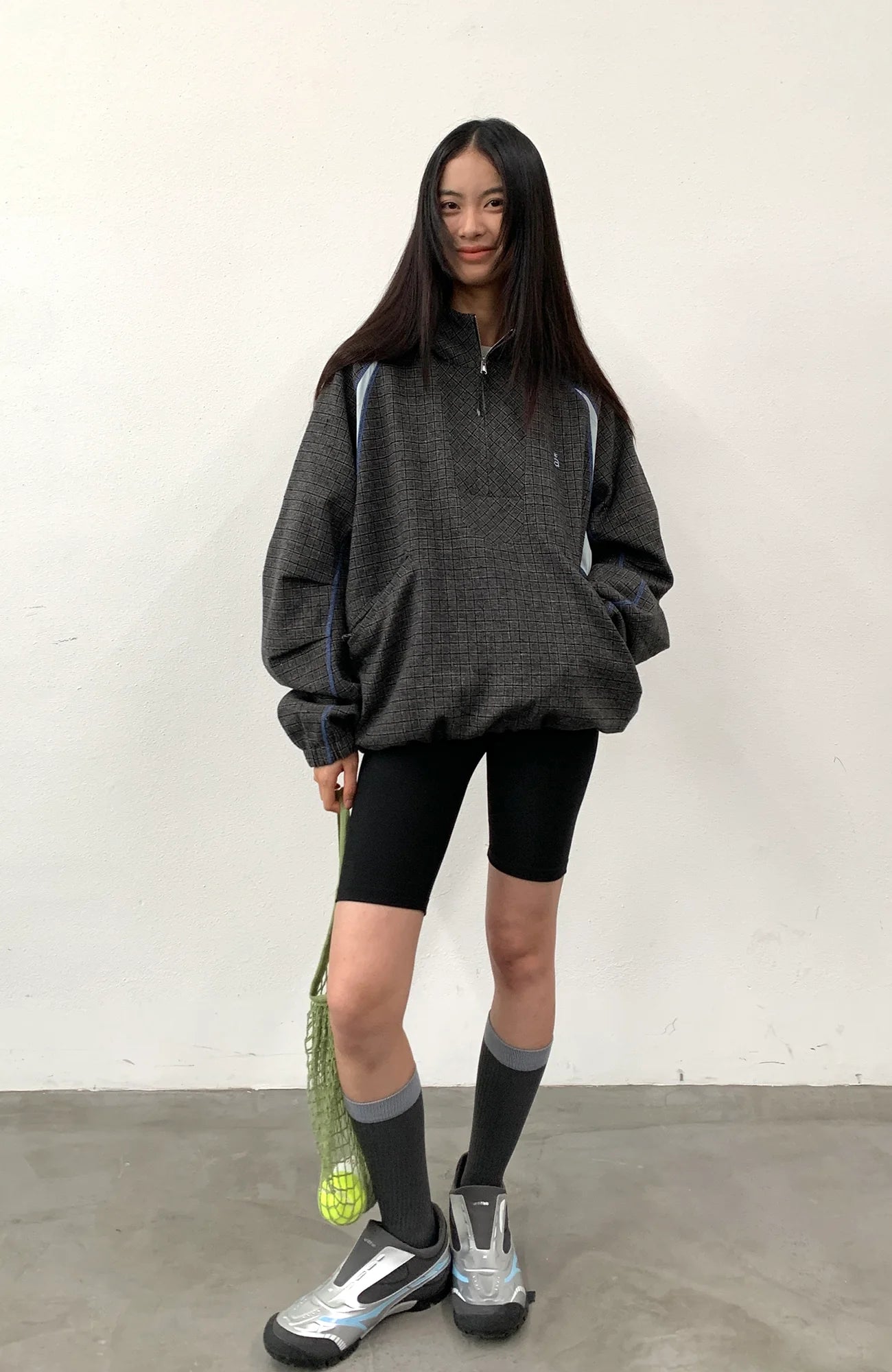 ROARINGWILD A ARCH Plaid Paneled Half-Zip Hooded Jacket