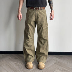 OKAYTHXBYE Washed Button Flap-Pocket Cargo Pants