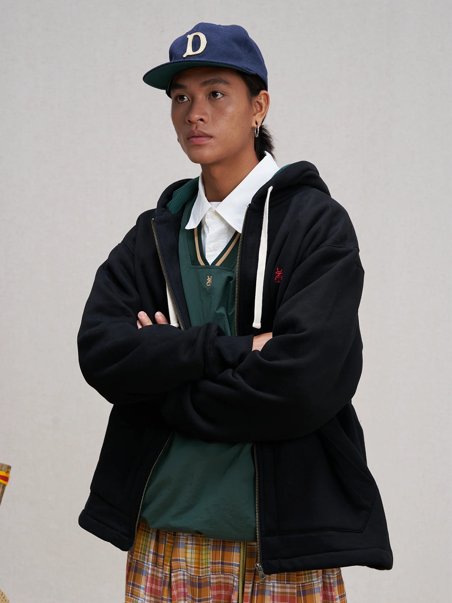 UNLIMITED MOTE Embroidered Waffle Lining Drawstring Hood Jacket