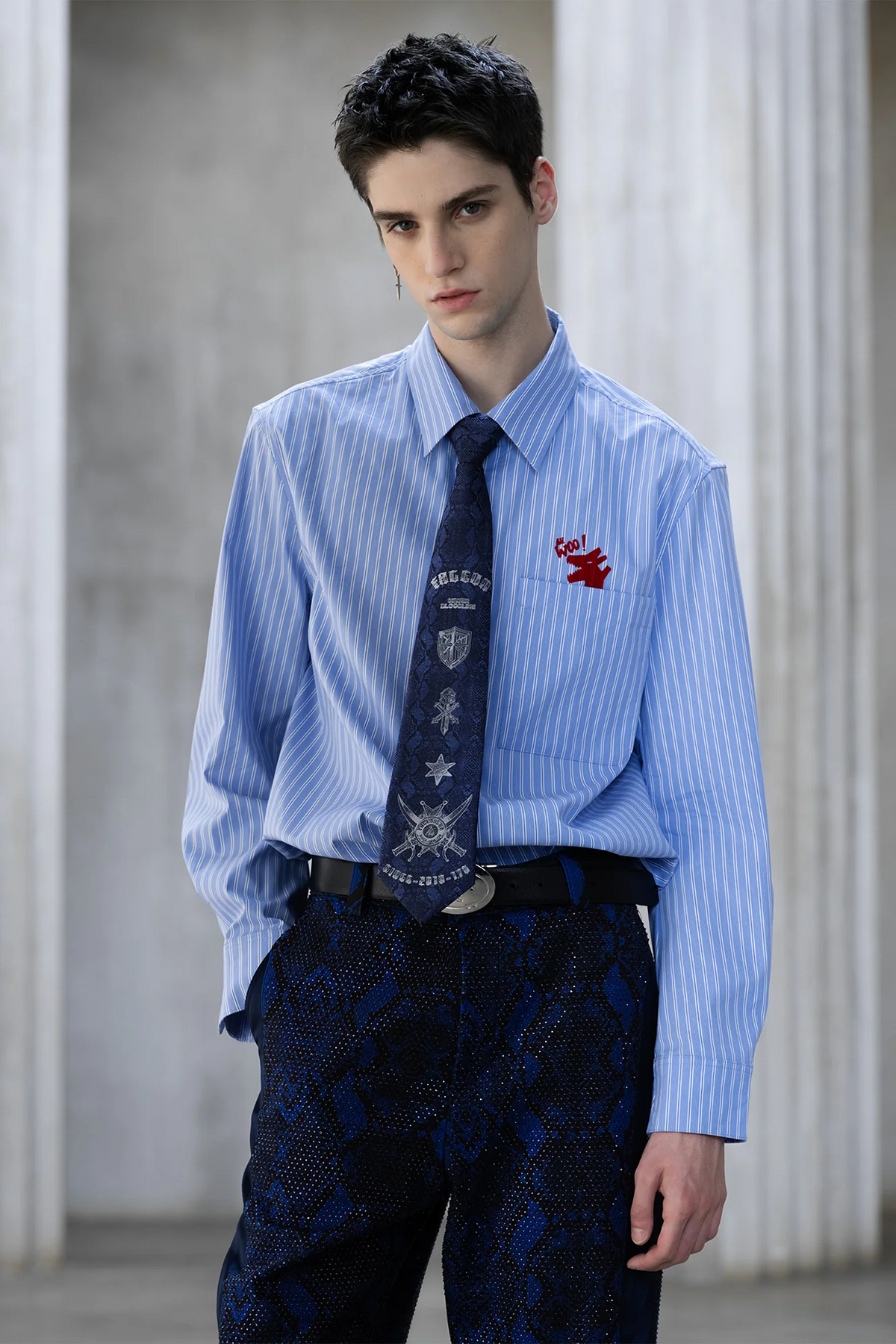FACEONLAB Jacquard Military Crest Zip Tie Blue