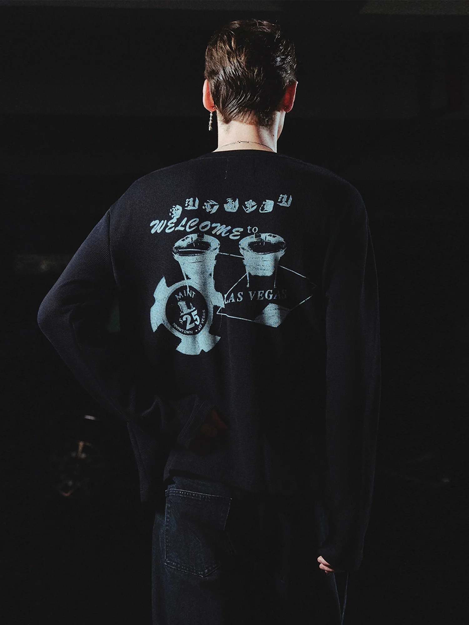 RICHILL Retro Vegas Waffle Henley Long-Sleeve Tee