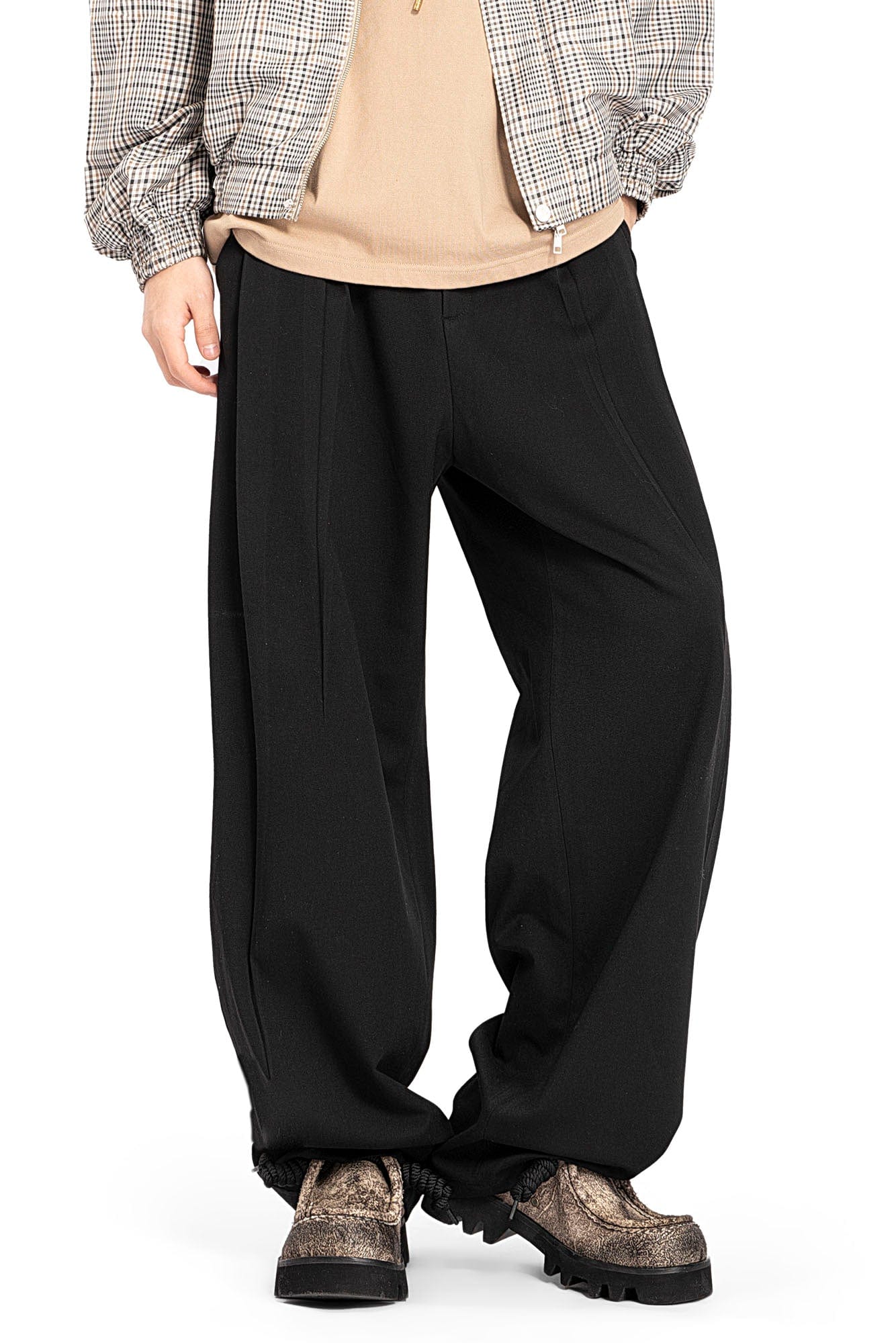 REWRITE Distressed Texture Cowhide Rope-Tied Chunky Big-Toe Derbies