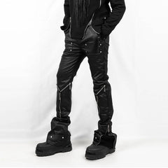 INSIDE OUT Multi-Zipper Rivet Pants