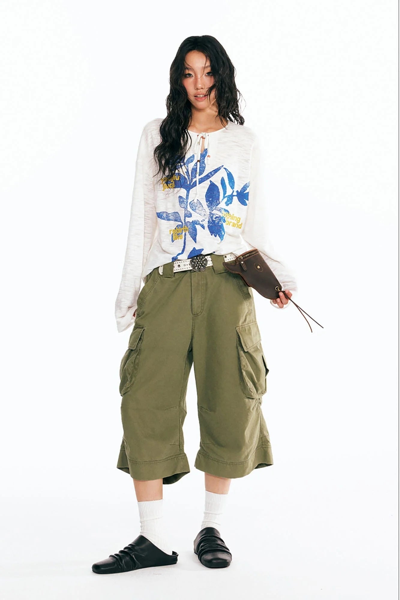 1997 POSTOFFICE Sesame Leaves Drawstring Neck Long-Sleeve Tee