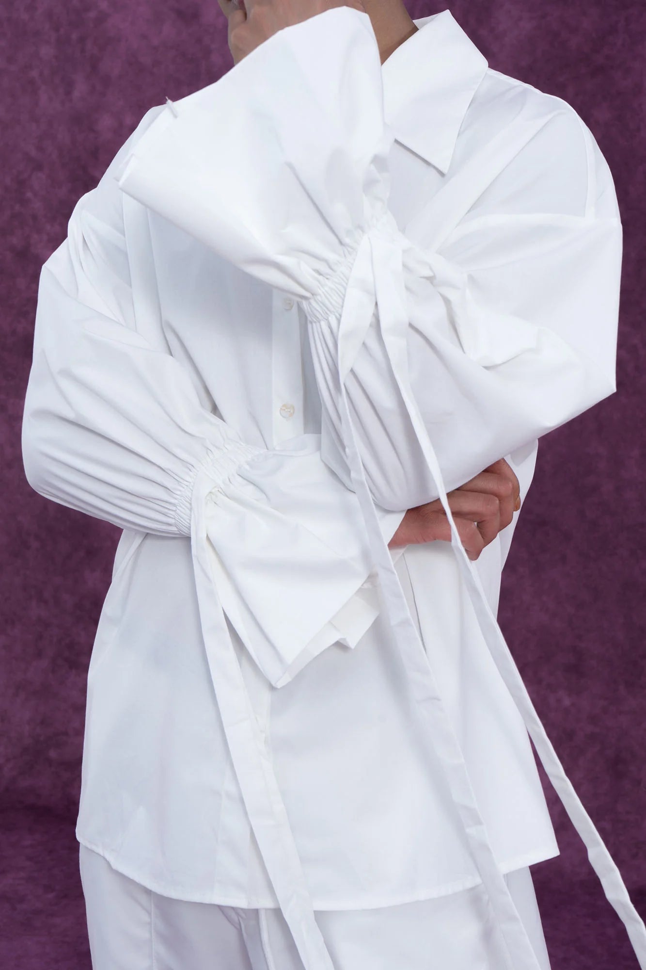 CLP Drawstring Ruffled Cuff Oversized Shirt