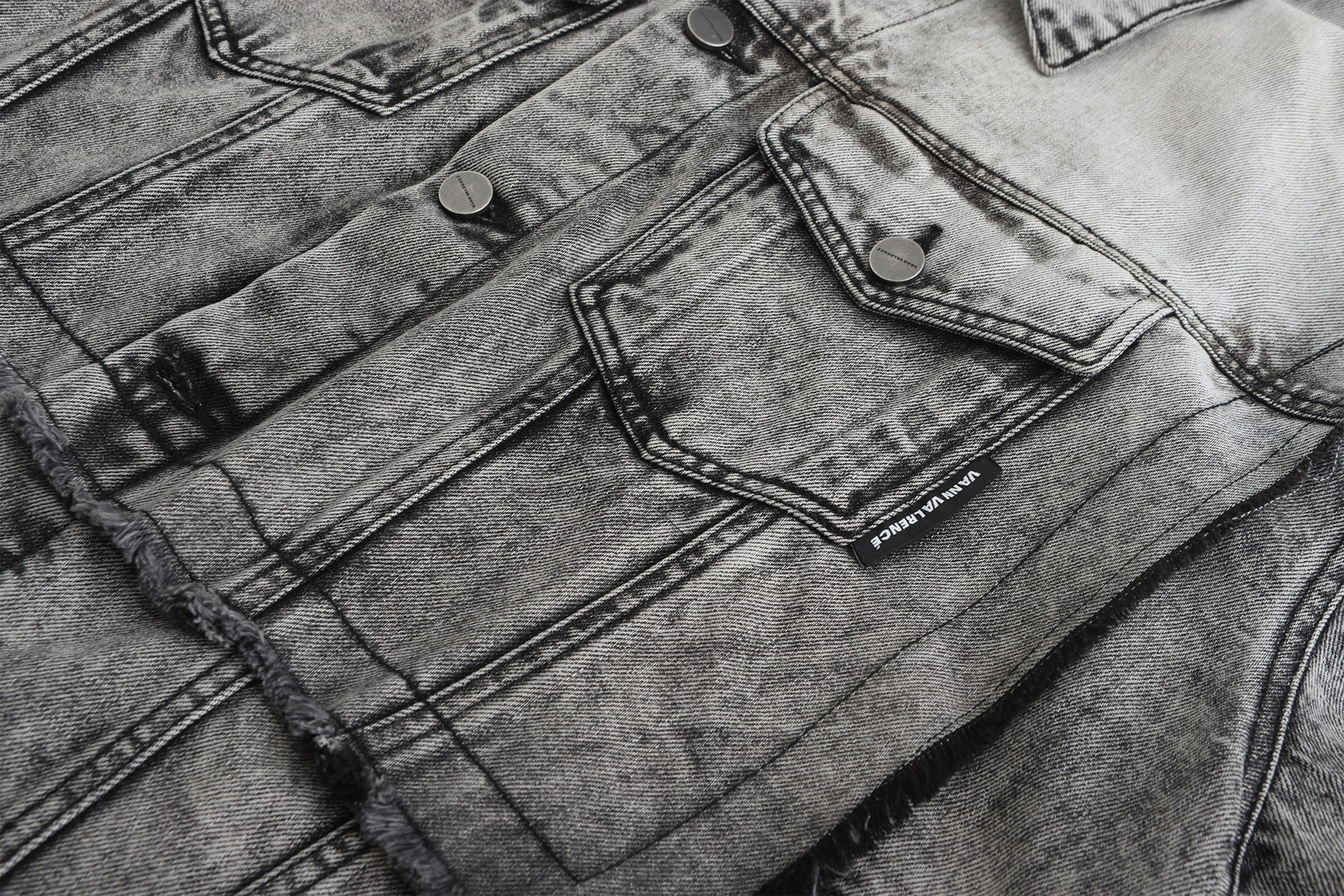 VANN VALRENCE Structural Panel Acid-Washed Oversized Denim Jacket