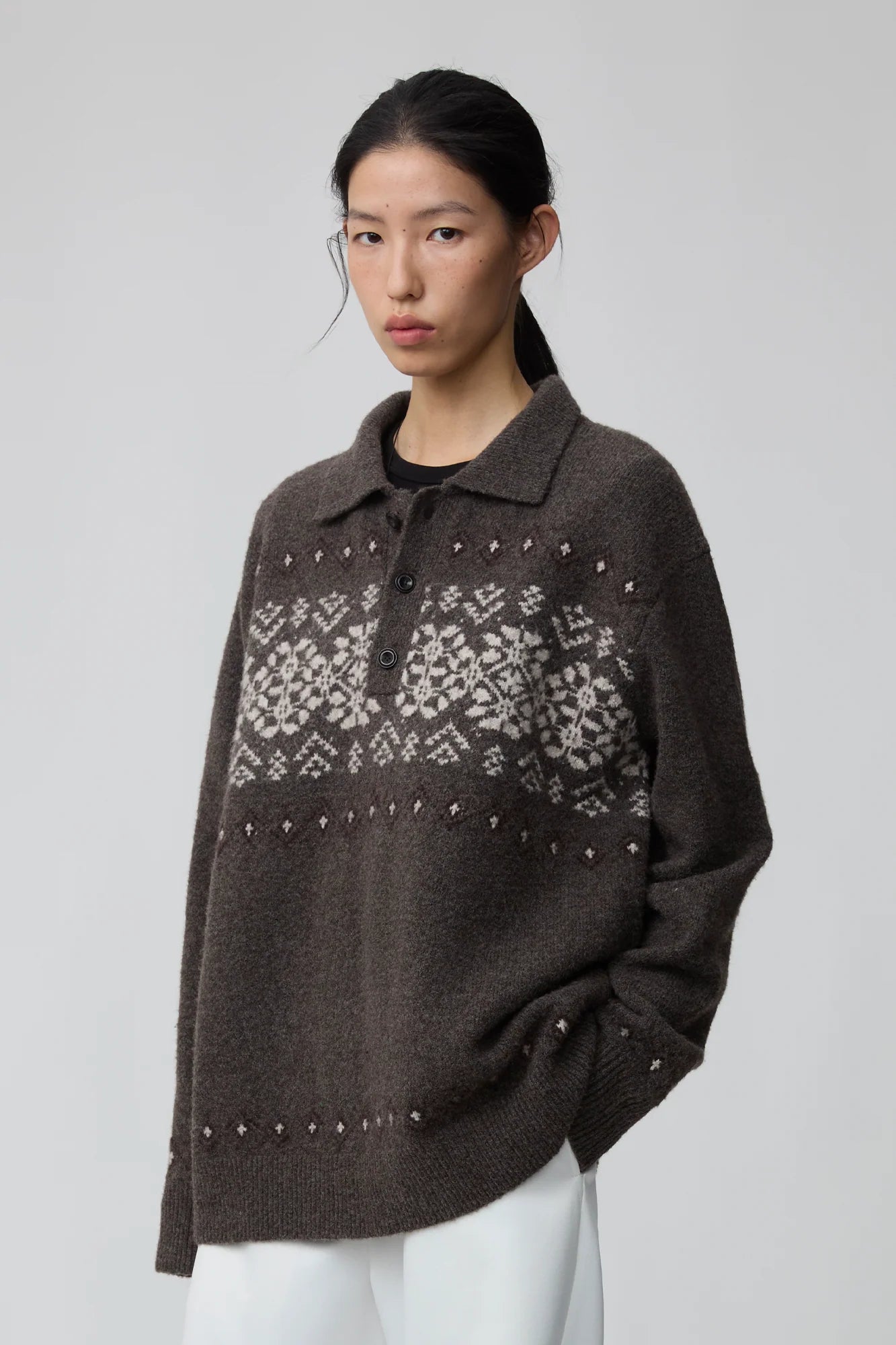 OPICLOTH Fair Isle Knit Polo Sweater