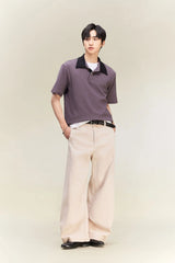 ALVNG AR ANTS Contrast Collar Waffle Knit Polo Shirt