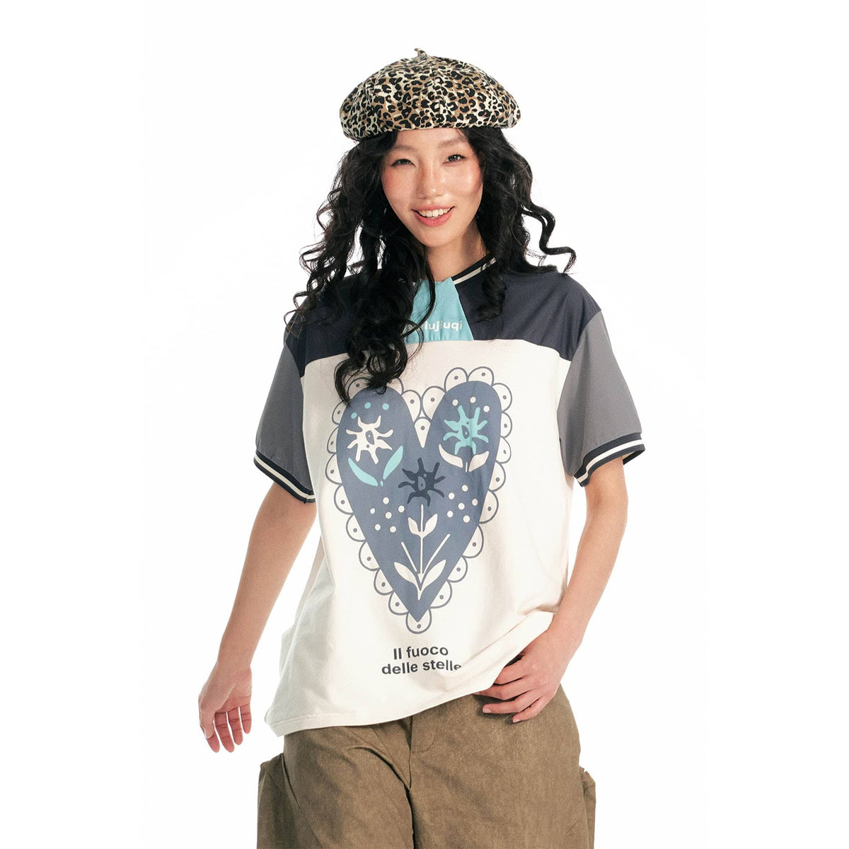 1997 POSTOFFICE Heart Floral Panelled Quick-Dry T-Shirt
