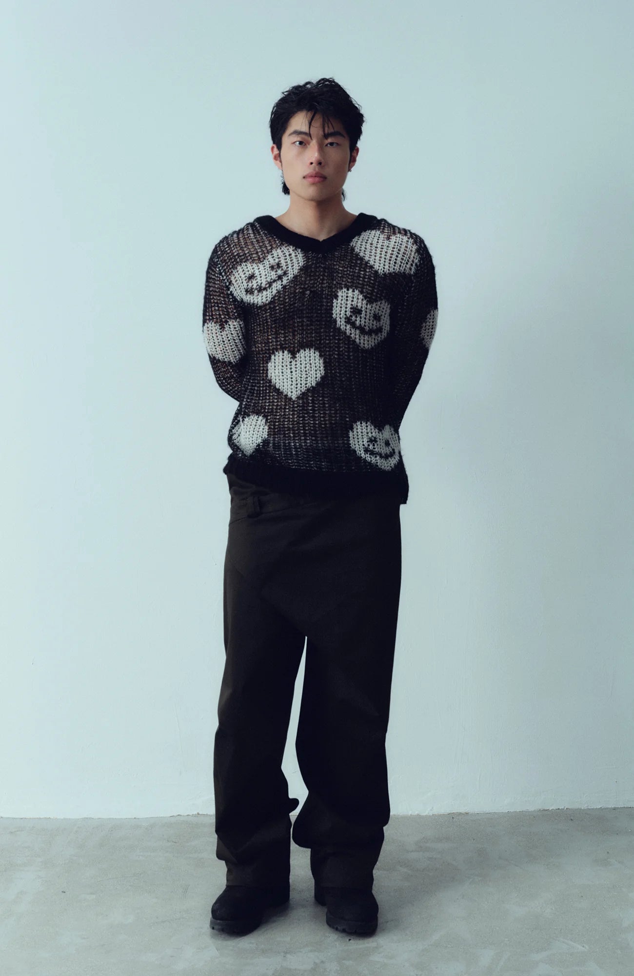 KADAKADA Smiling Heart Jacquard Knit Hoodie