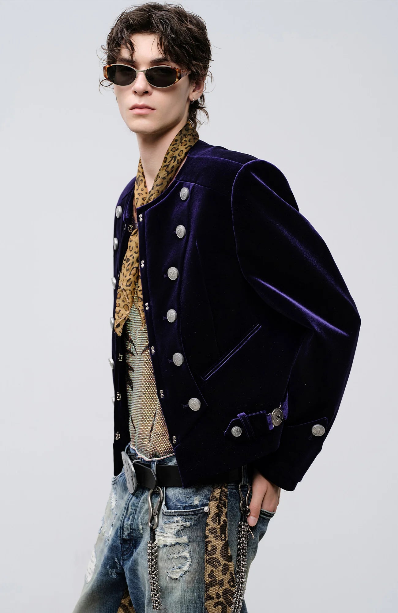 FACEONLAB Velvet Operatic Cropped Jacket Purple