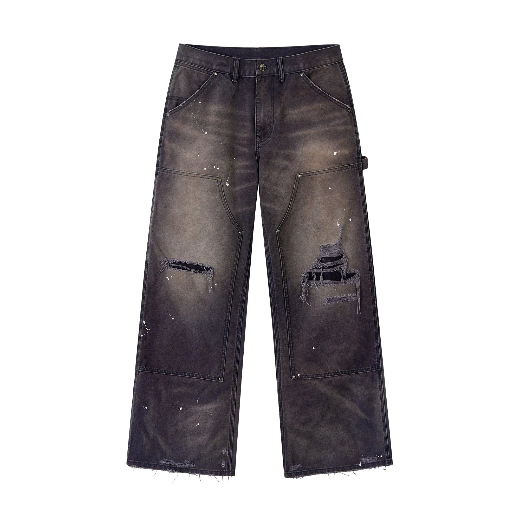 SAVAGEGROWTHWORLD Distressed Double-Knee Splatter Jeans