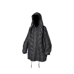 RELABEL Detachable Hood Multi-Zip Plaid Oversized Shirt