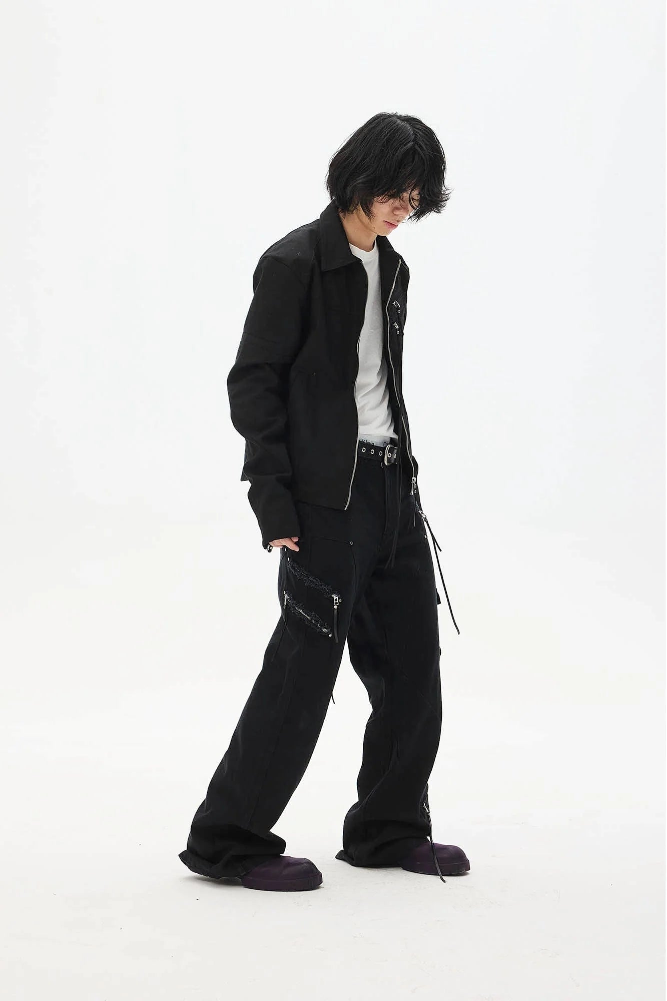 WHISTLEHUNTER Spliced Fringe-Zip Cinched-Waist Jacket